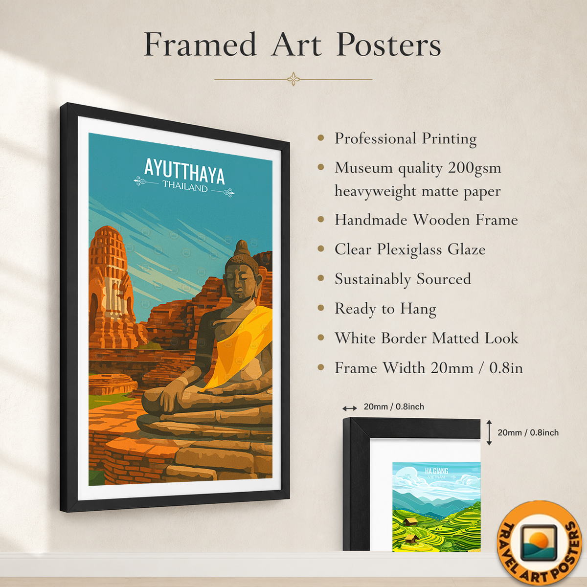 Ayutthaya - Thailand - Travel Poster Vintage Style Wall Art Print - Art Print - Travel Art Poster