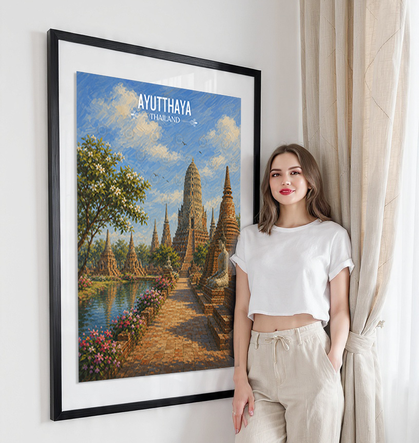 Ayutthaya - Thailand - Travel Poster Vintage Style Wall Art Print - Art Print - Travel Art Poster