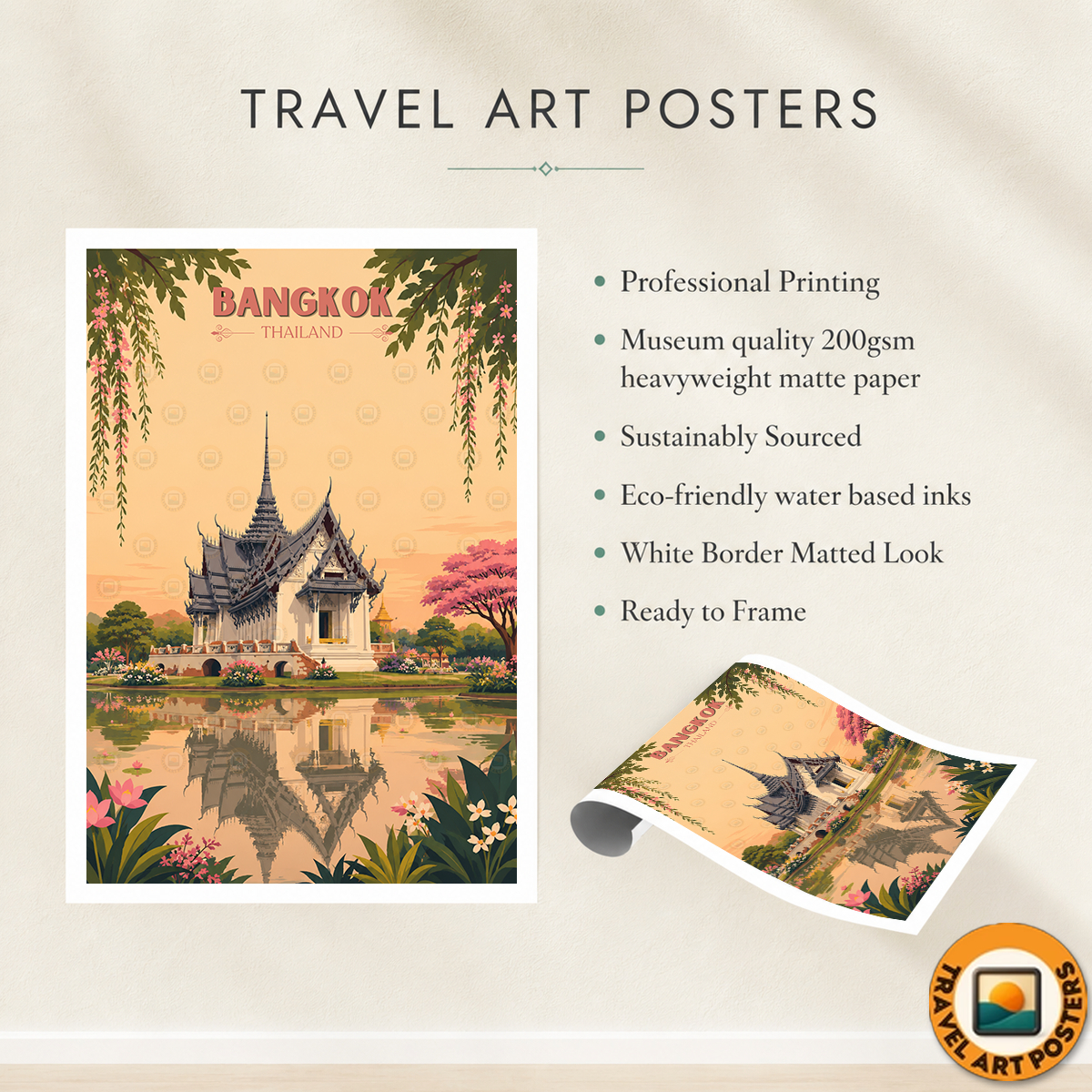 Bangkok - Thailand - Travel Poster Vintage Style Wall Art Print - Art Print - Travel Art Poster