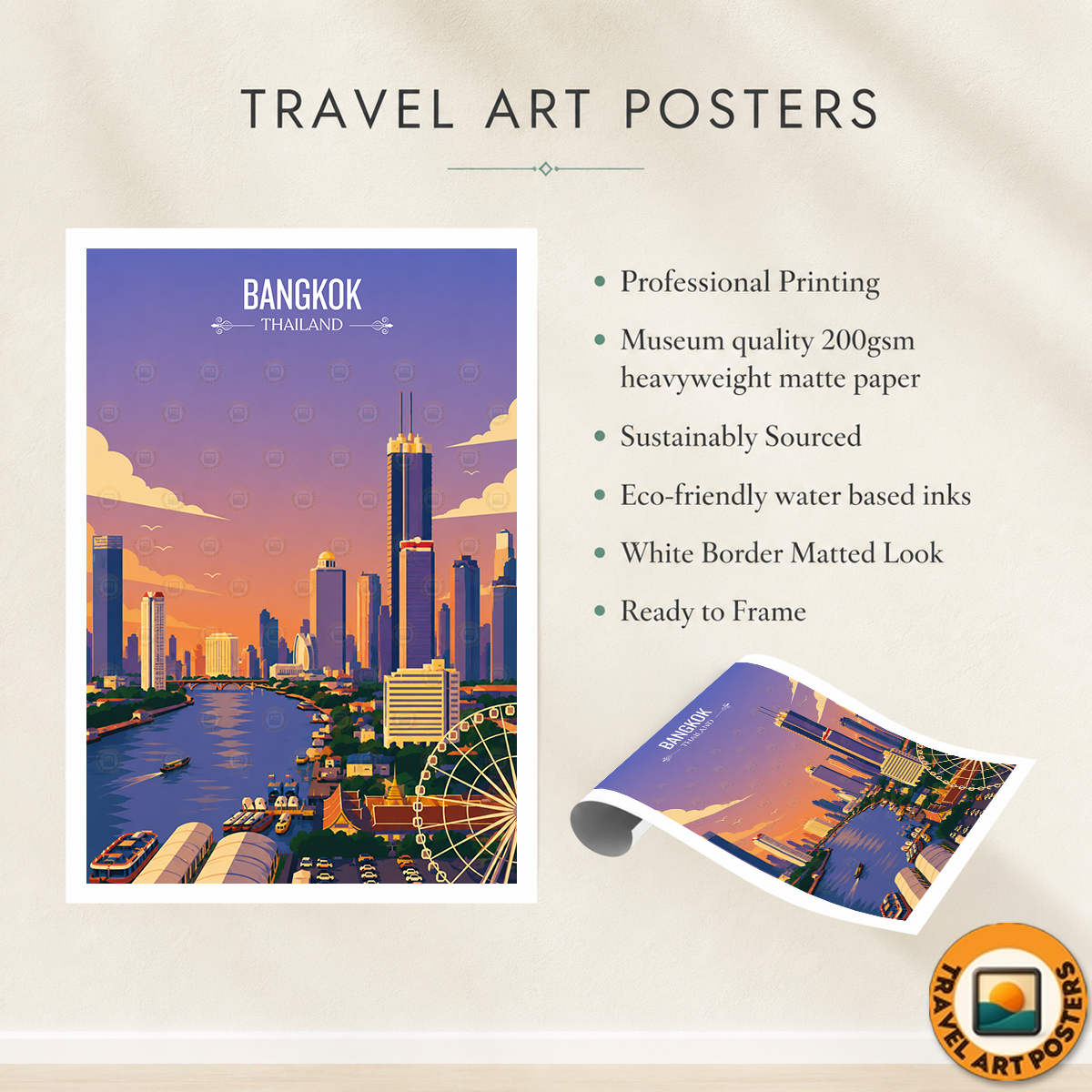 Bangkok - Thailand - Travel Poster Vintage Style Wall Art Print - Art Print - Travel Art Poster