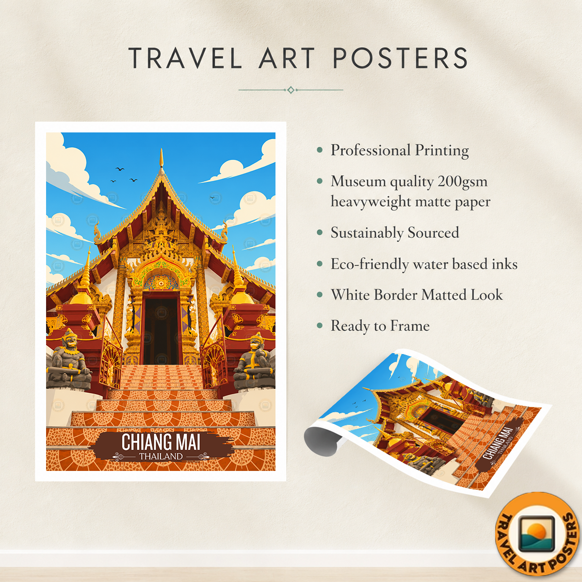 Chiang Mai - Thailand - Travel Poster Vintage Style Wall Art Print - Art Print - Travel Art Poster