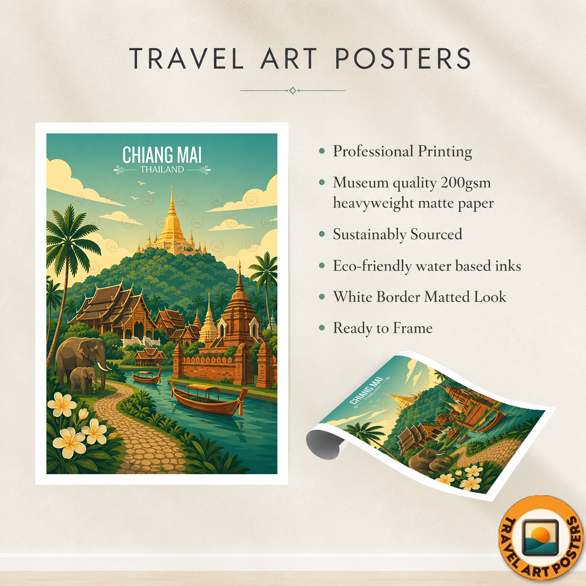 Chiang Mai - Thailand - Travel Poster Vintage Style Wall Art Print - Art Print - Travel Art Poster