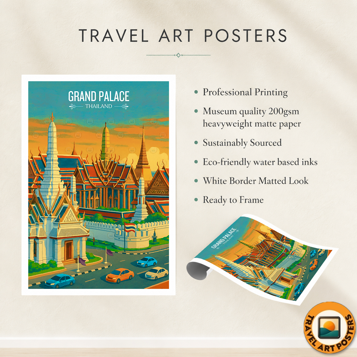 Grand Palace - Thailand - Travel Poster Vintage Style Wall Art Print - Art Print - Travel Art Poster