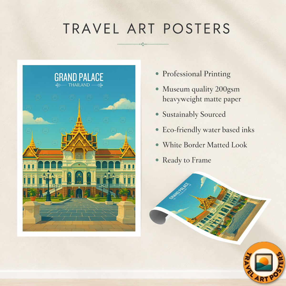 Grand Palace - Thailand - Travel Poster Vintage Style Wall Art Print - Art Print - Travel Art Poster
