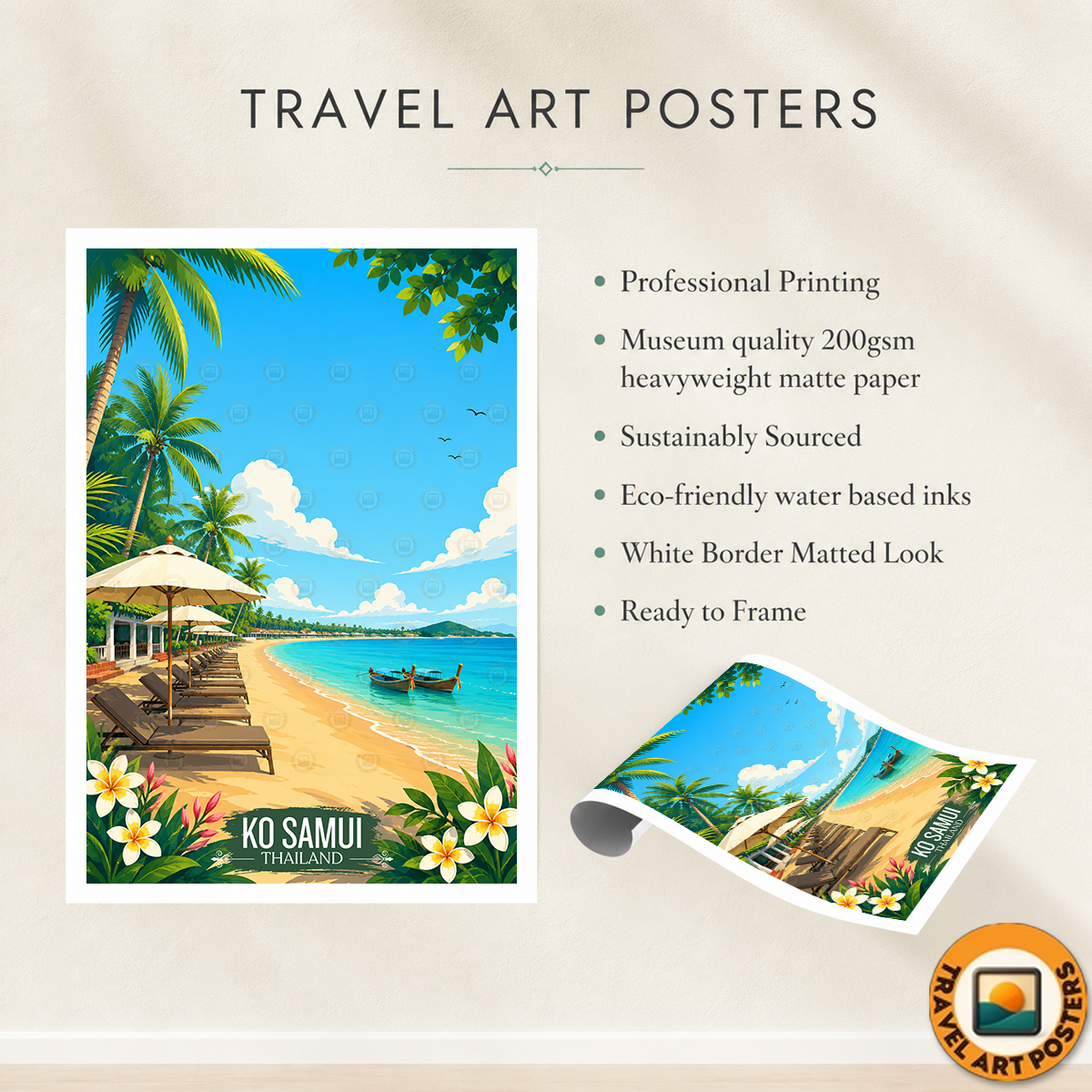 Ko Samui - Thailand - Travel Poster Vintage Style Wall Art Print - Art Print - Travel Art Poster