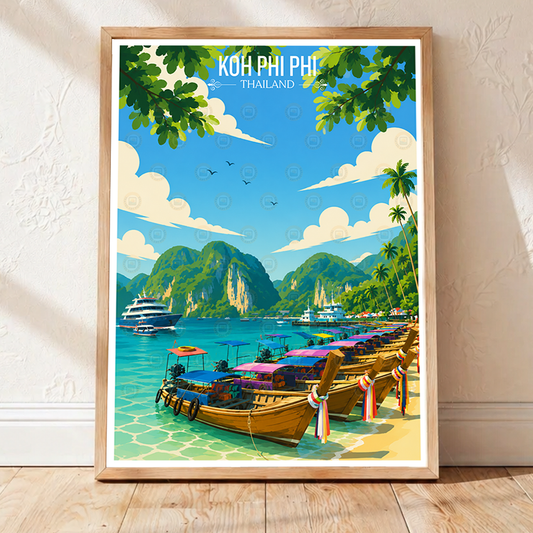 Koh Phi Phi - Thailand - Travel Poster Vintage Style Wall Art Print - Art Print - Travel Art Poster