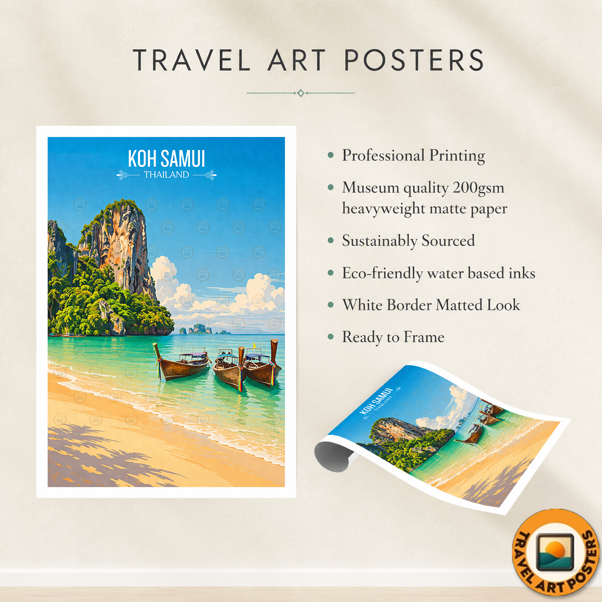 Koh Samui - Thailand - Travel Poster Vintage Style Wall Art Print - Art Print - Travel Art Poster
