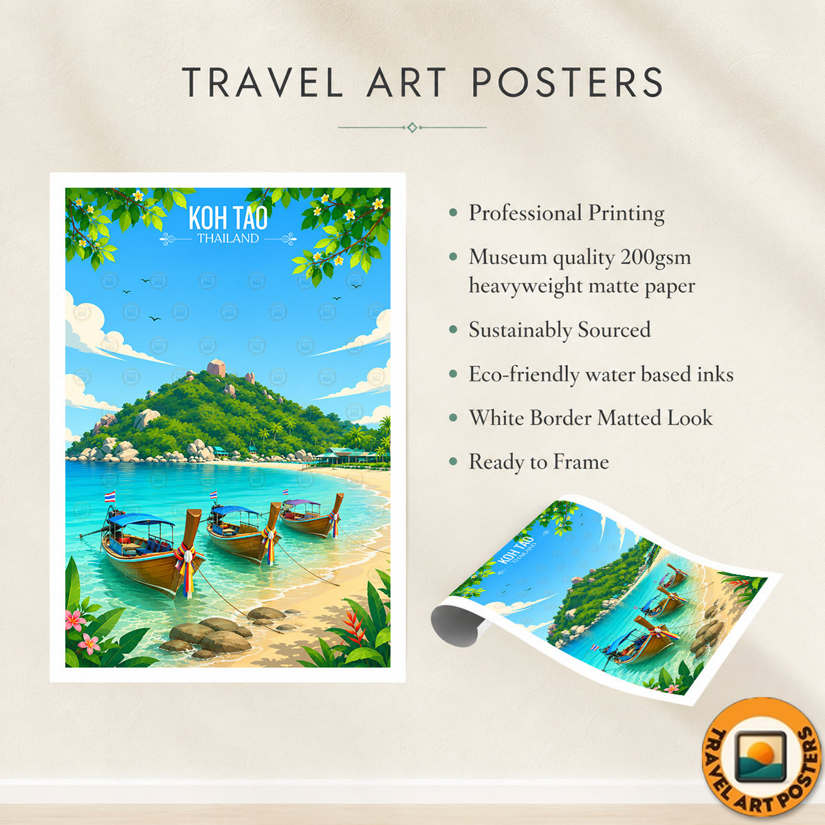 Koh Tao - Thailand - Travel Poster Vintage Style Wall Art Print