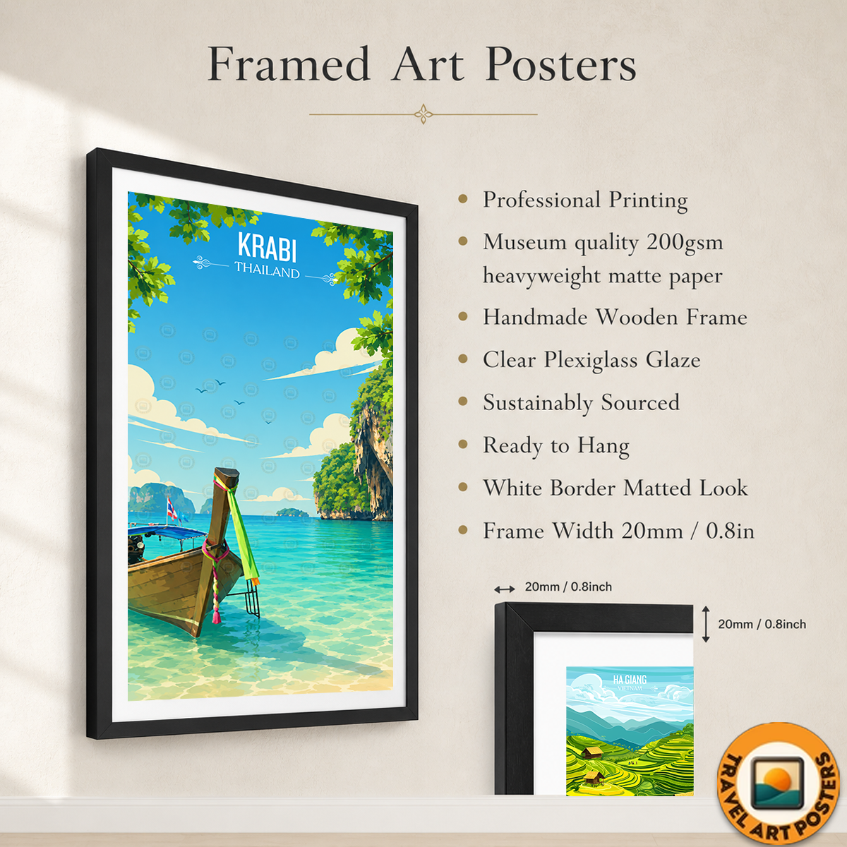 Krabi - Thailand - Travel Poster Vintage Style Wall Art Print