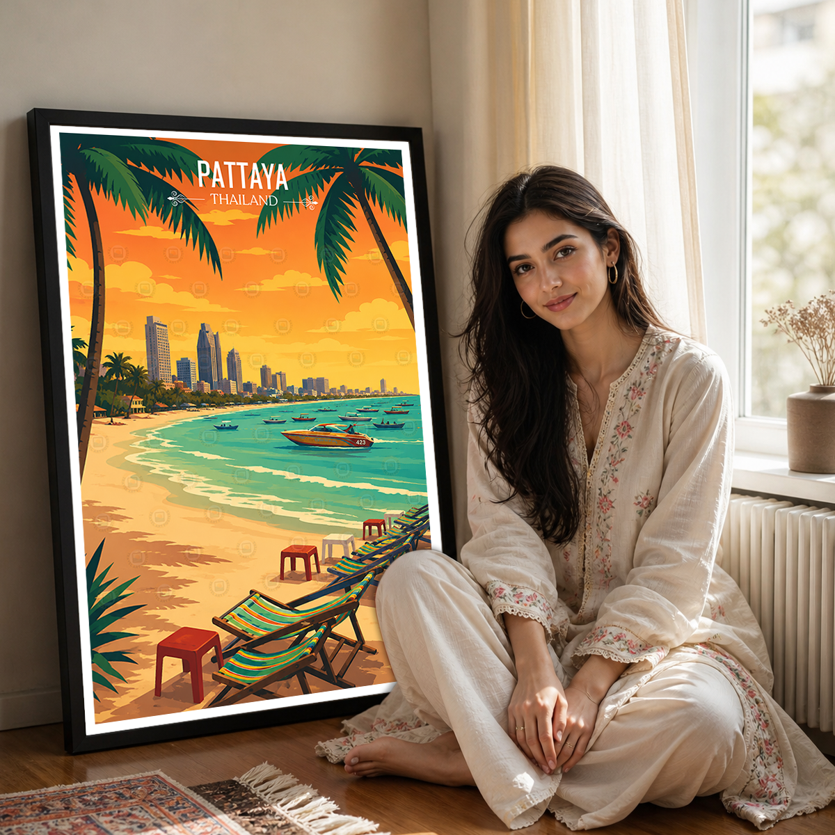 Pattaya - Thailand - Travel Poster Vintage Style Wall Art Print