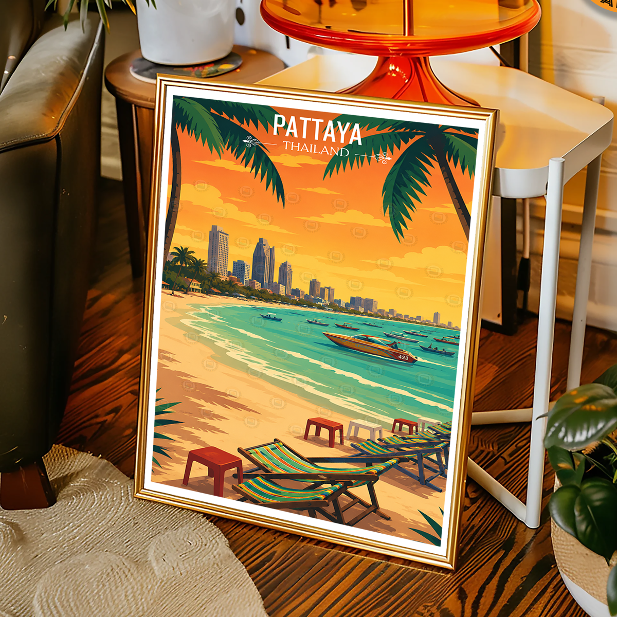 Pattaya - Thailand - Travel Poster Vintage Style Wall Art Print