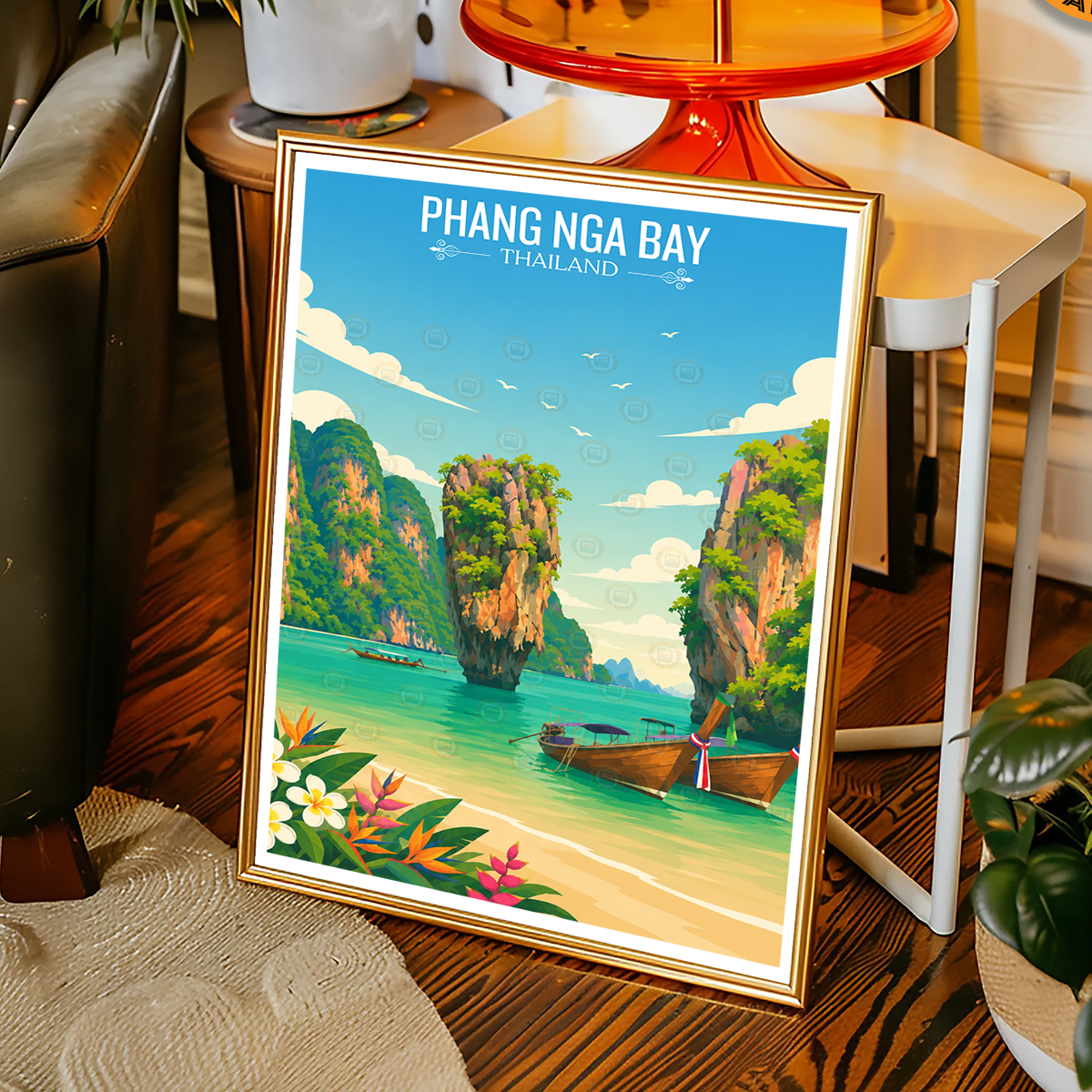 Phang NGA Bay - Thailand - Travel Poster Vintage Style Wall Art Print