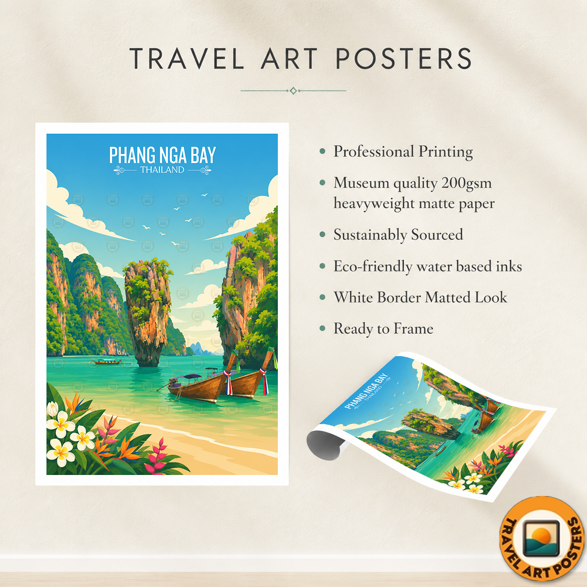 Phang NGA Bay - Thailand - Travel Poster Vintage Style Wall Art Print