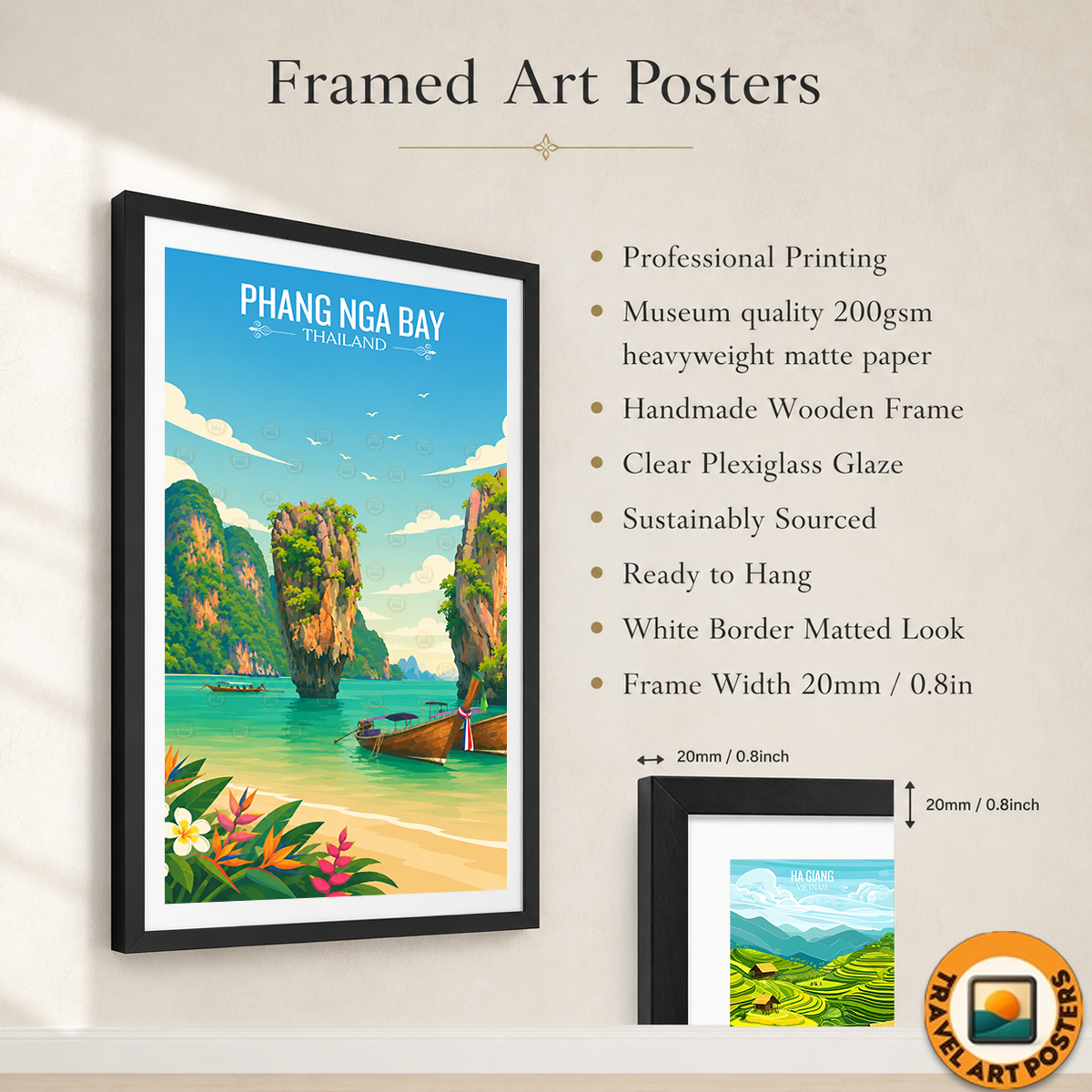 Phang NGA Bay - Thailand - Travel Poster Vintage Style Wall Art Print