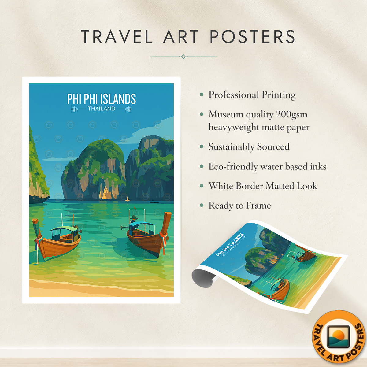 Phi Phi Island - Thailand - Travel Poster Vintage Style Wall Art Print