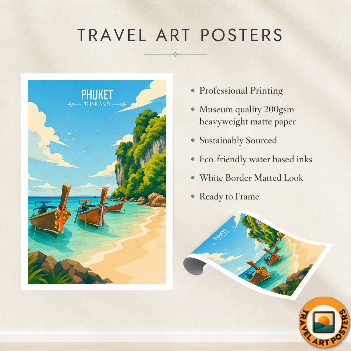 Phuket - Thailand - Travel Poster Vintage Style Wall Art Print