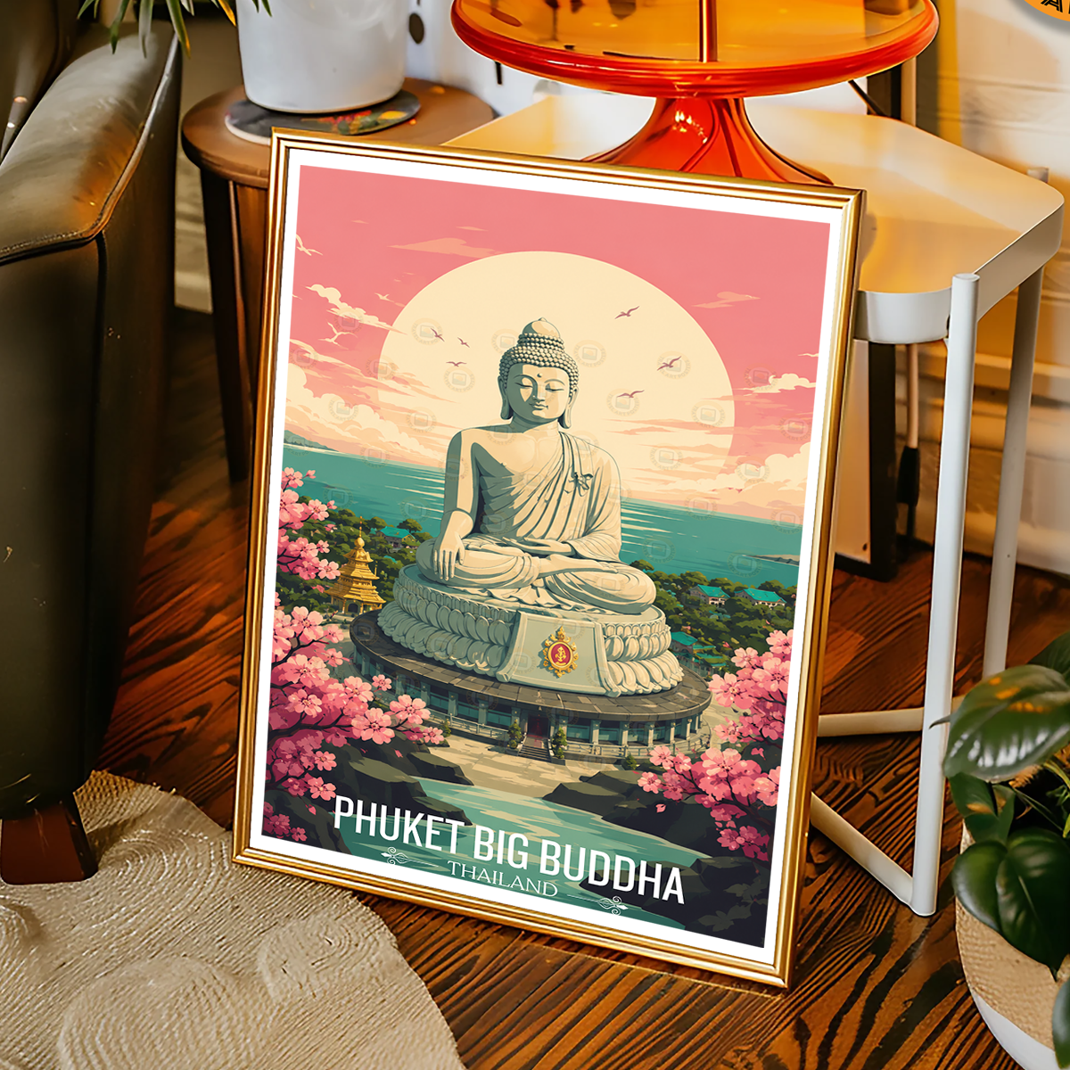 Phuket Big Buddha - Thailand - Travel Poster Vintage Style Wall Art Print