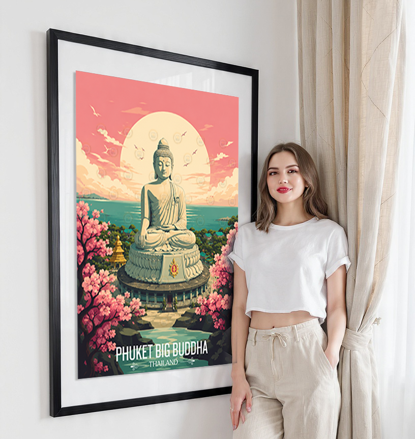 Phuket Big Buddha - Thailand - Travel Poster Vintage Style Wall Art Print