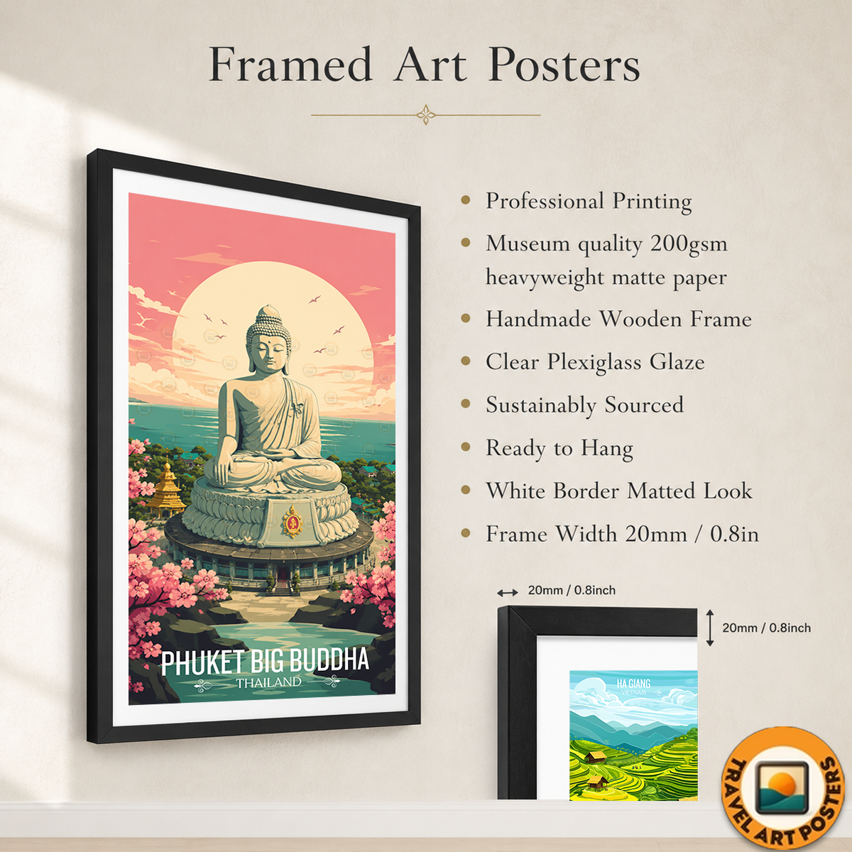 Phuket Big Buddha - Thailand - Travel Poster Vintage Style Wall Art Print