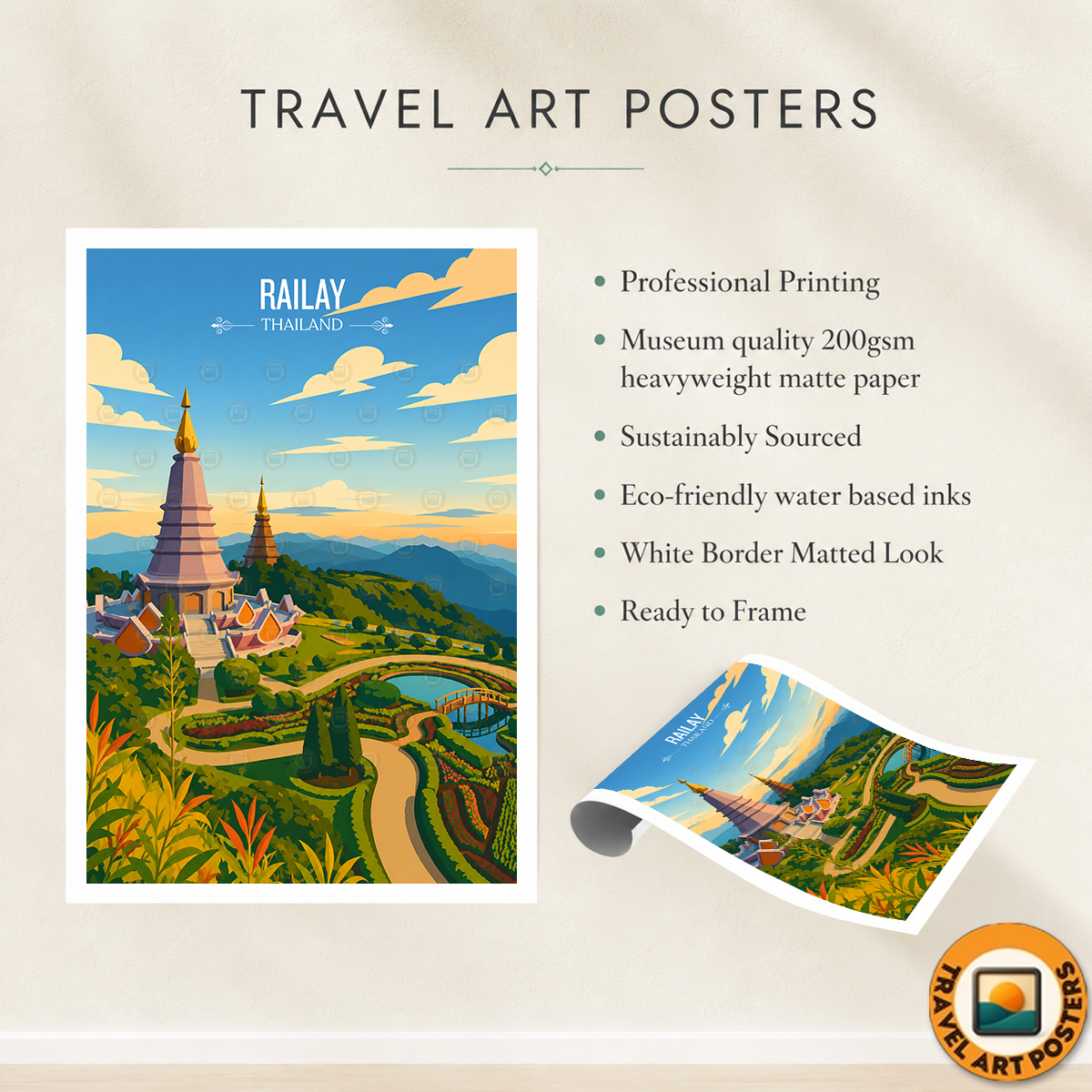 Railay - Thailand - Travel Poster Vintage Style Wall Art Print