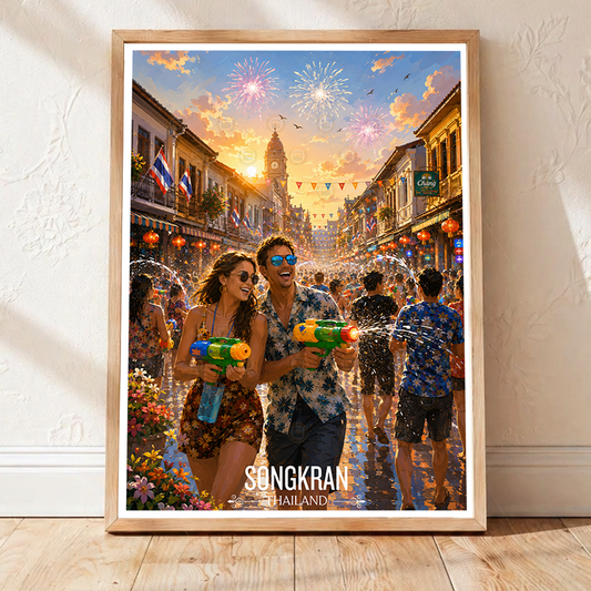 Songkran - Thailand - Travel Poster Vintage Style Wall Art Print - Art Print - Travel Art Poster