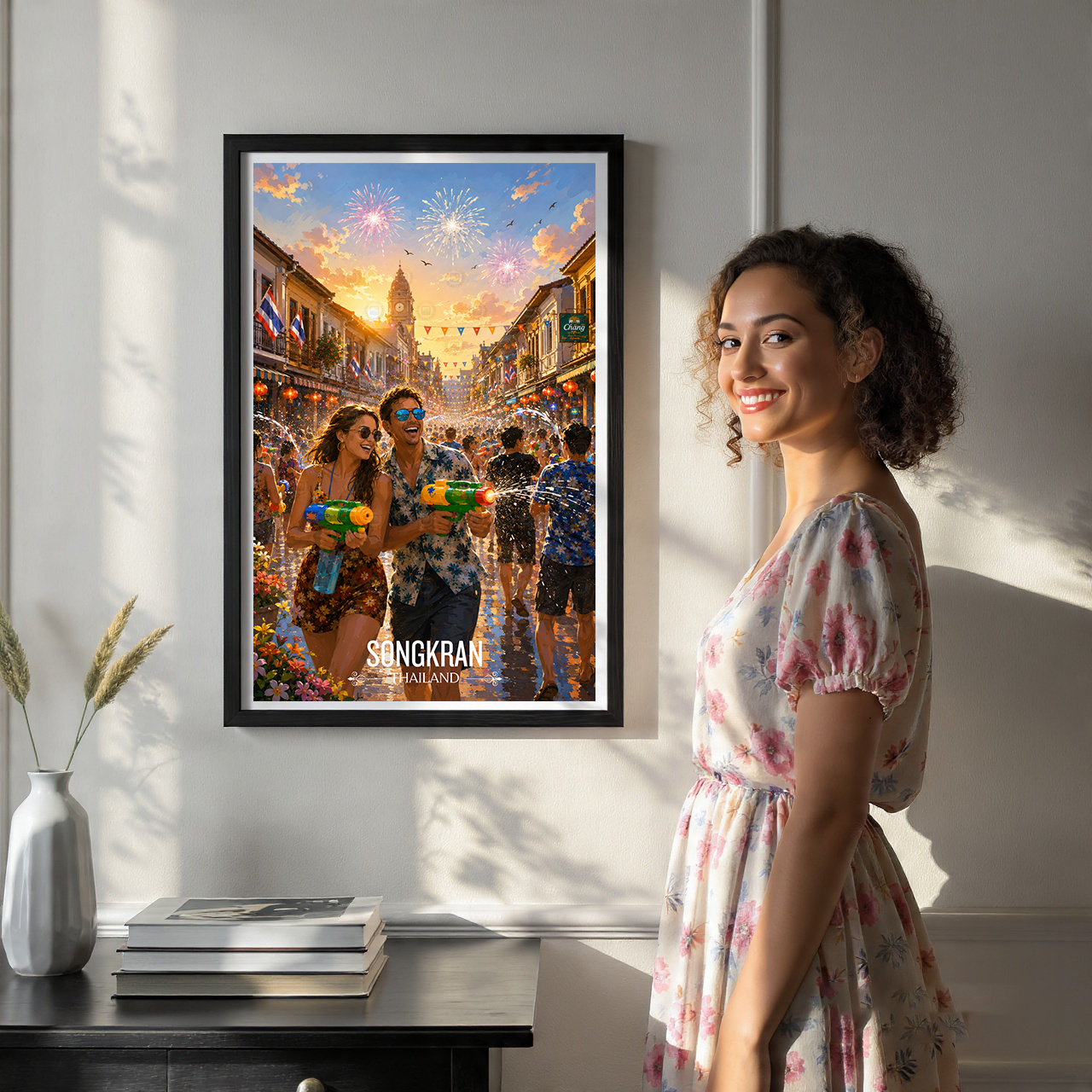 Songkran - Thailand - Travel Poster Vintage Style Wall Art Print