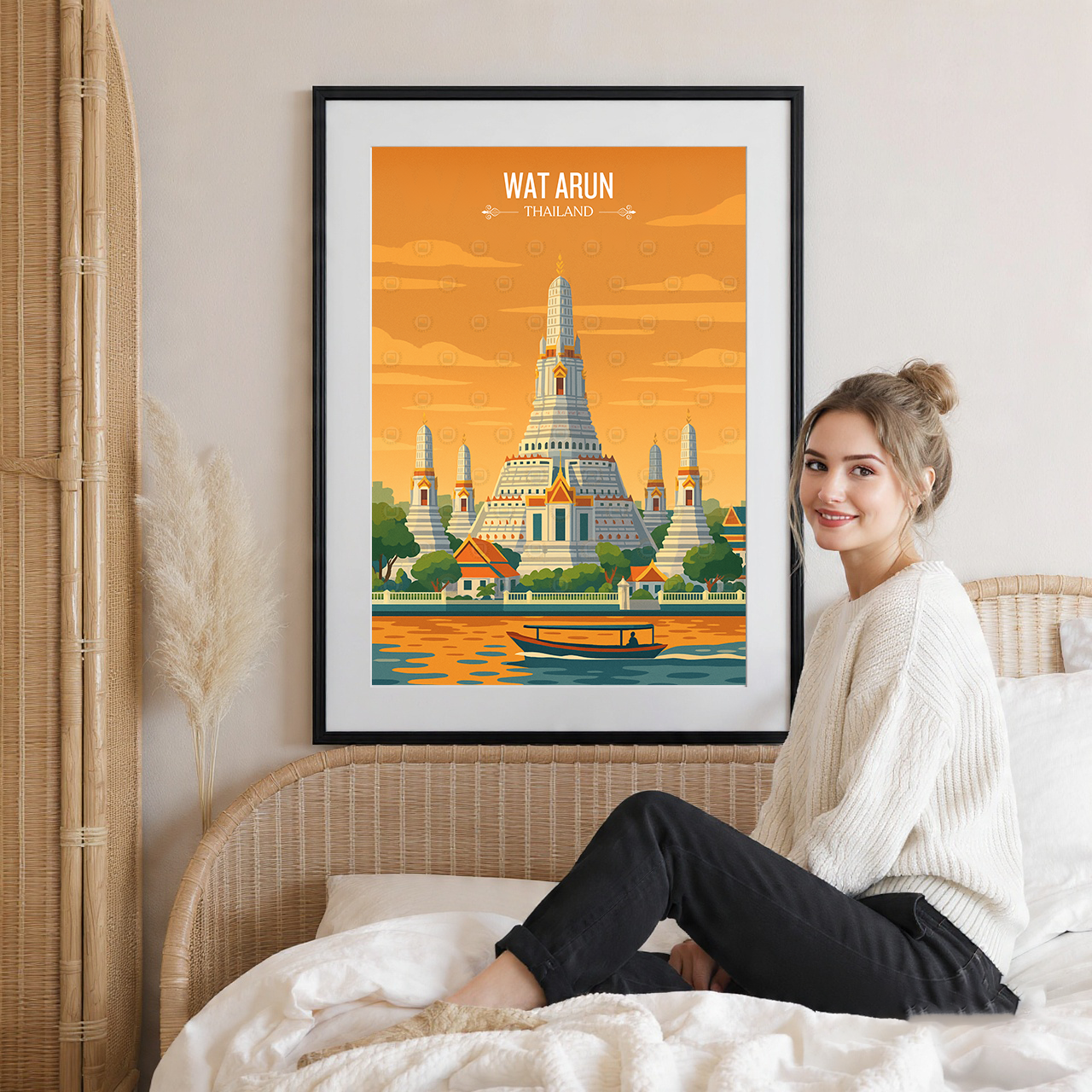 Wat Arun - Thailand - Travel Poster Vintage Style Wall Art Print