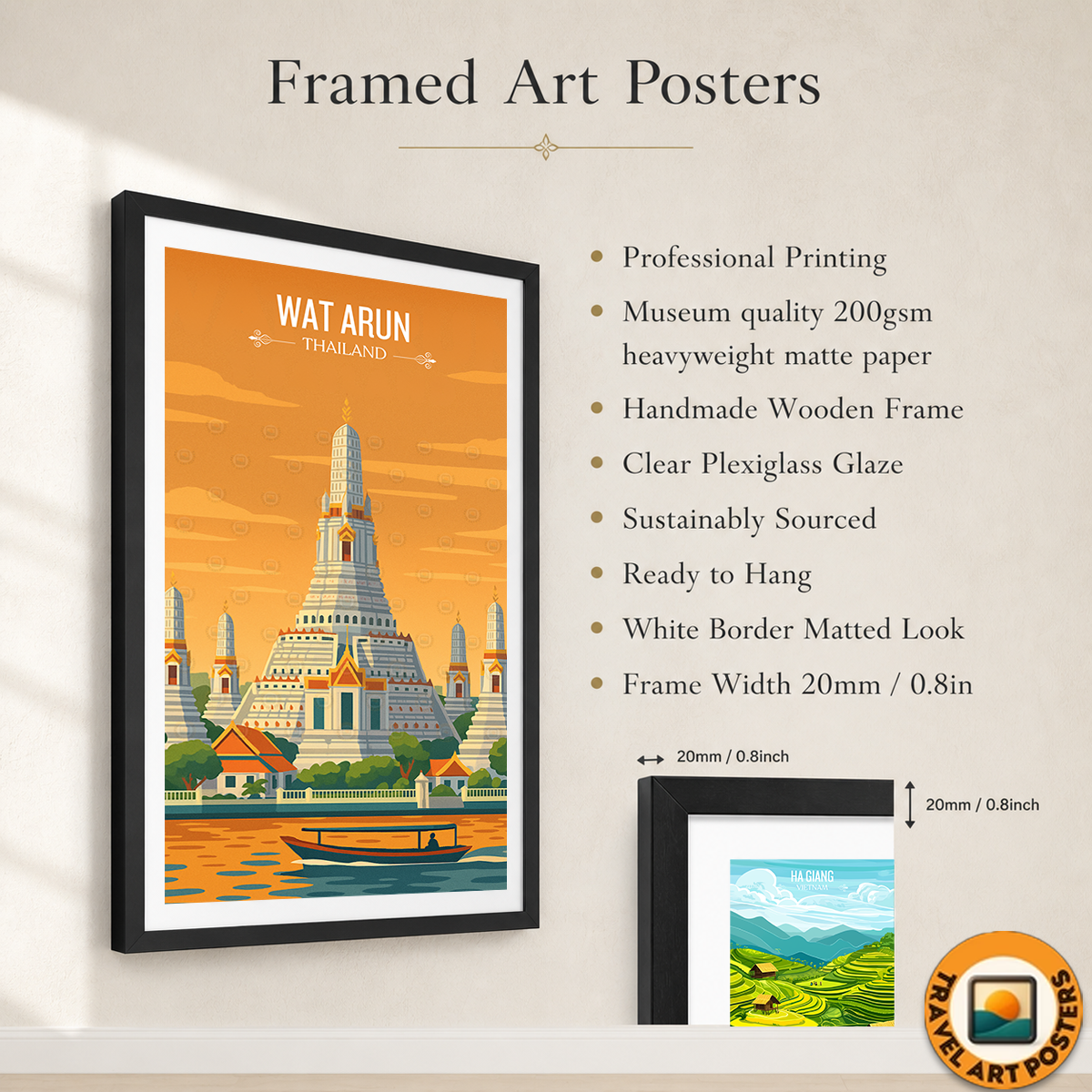 Wat Arun - Thailand - Travel Poster Vintage Style Wall Art Print