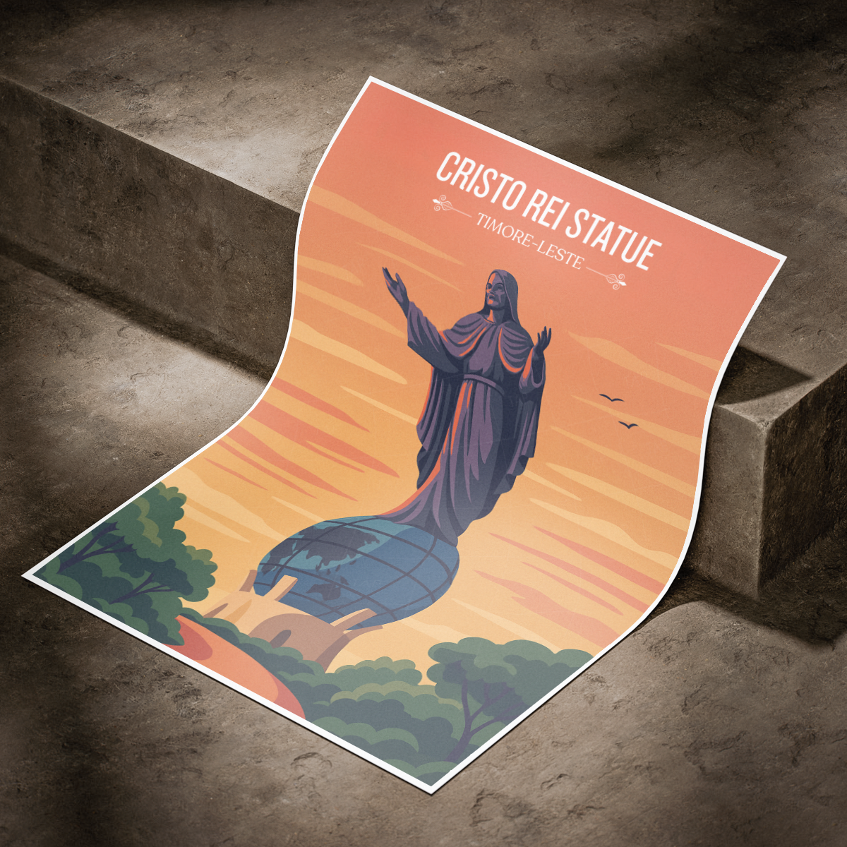 Cristo Rei Statue - Timor-Leste - Travel Poster Vintage Style Wall Art Print