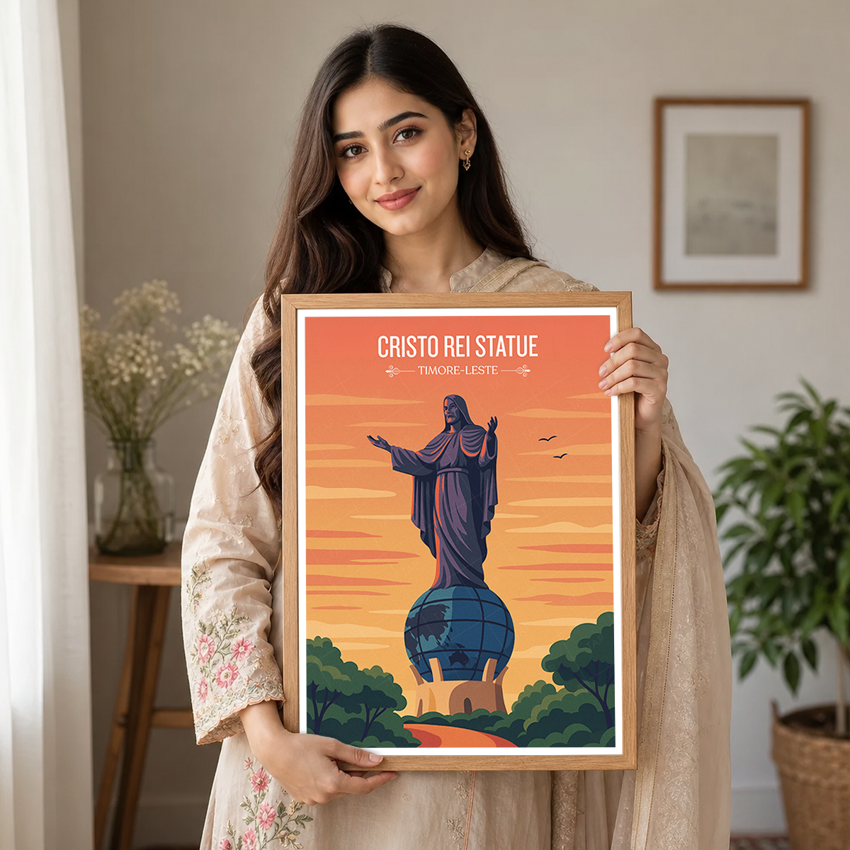 Cristo Rei Statue - Timor-Leste - Travel Poster Vintage Style Wall Art Print