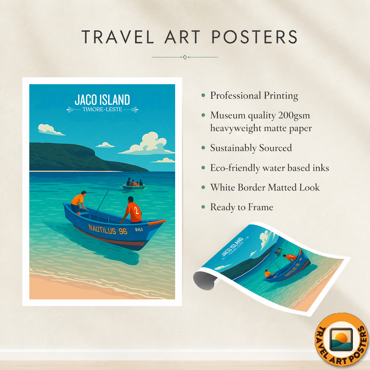 Jaco Island - Timor-Leste - Travel Poster Vintage Style Wall Art Print