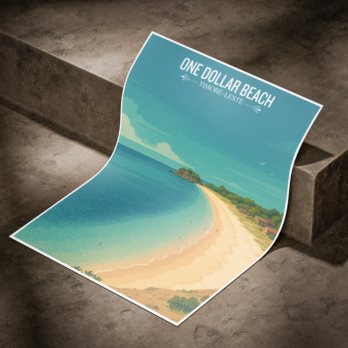 One Dollar Beach - Timor-Leste - Travel Poster Vintage Style Wall Art Print