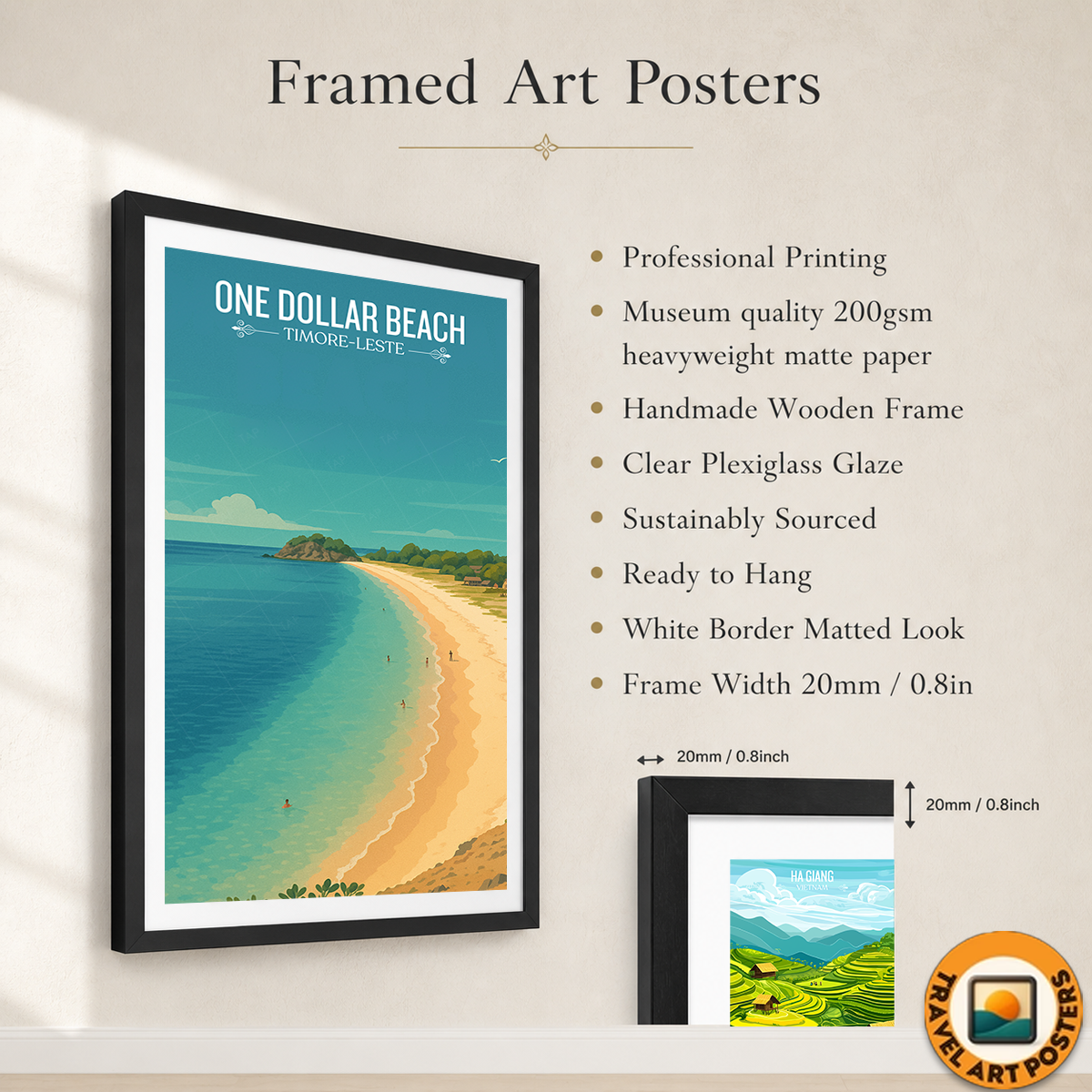 One Dollar Beach - Timor-Leste - Travel Poster Vintage Style Wall Art Print