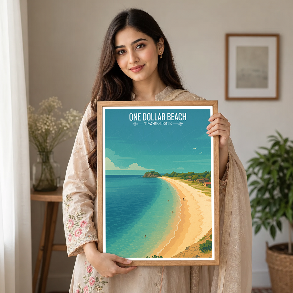 One Dollar Beach - Timor-Leste - Travel Poster Vintage Style Wall Art Print