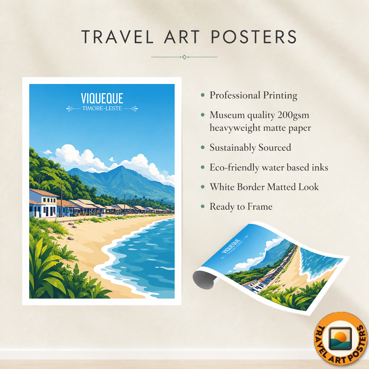 Viqueque - Timor-Leste - Travel Poster Vintage Style Wall Art Print