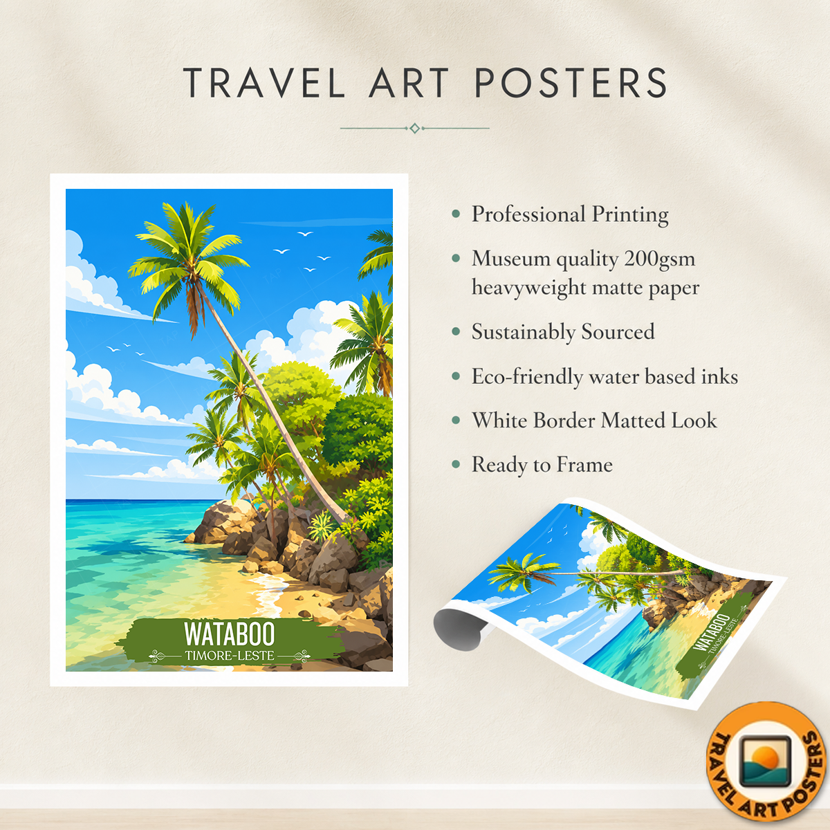 Wataboo - Timor-Leste - Travel Poster Vintage Style Wall Art Print