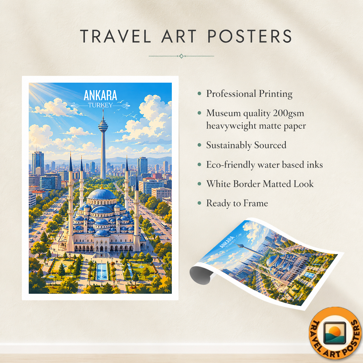 Ancyra - Turkey - Travel Art Wall Deco Poster Print - Art Print - Travel Art Poster