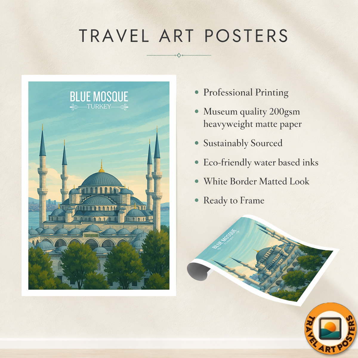 Sultan Ahmed Mosque - Turkey - Vintage Travel Wall Art Poster Print - Art Print - Travel Art Poster