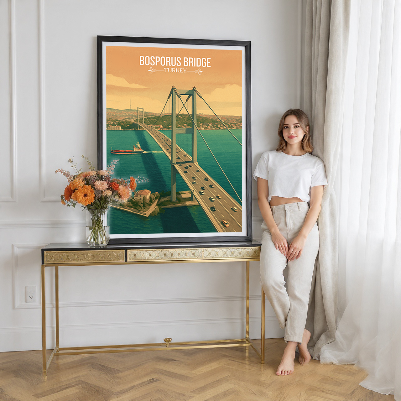 Bosphorus Bridge - Turkey - Vintage Travel Wall Art Poster Print - Art Print - Travel Art Poster