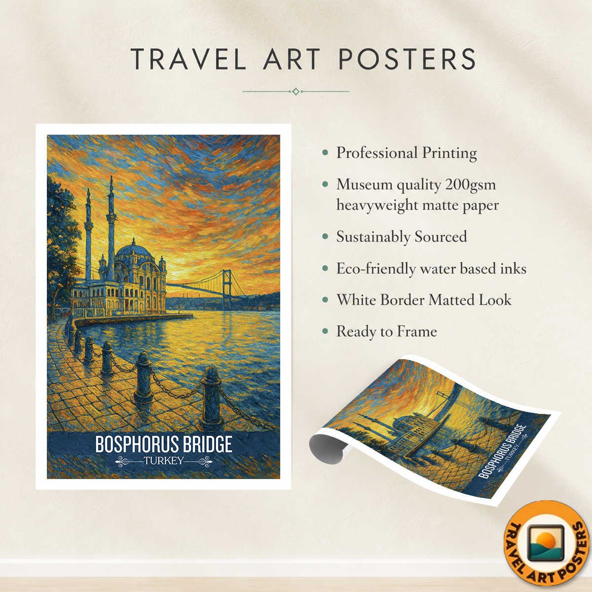 Boğaziçi Köprüsü - Turkey - Vintage Travel Wall Art Poster Print - Art Print - Travel Art Poster