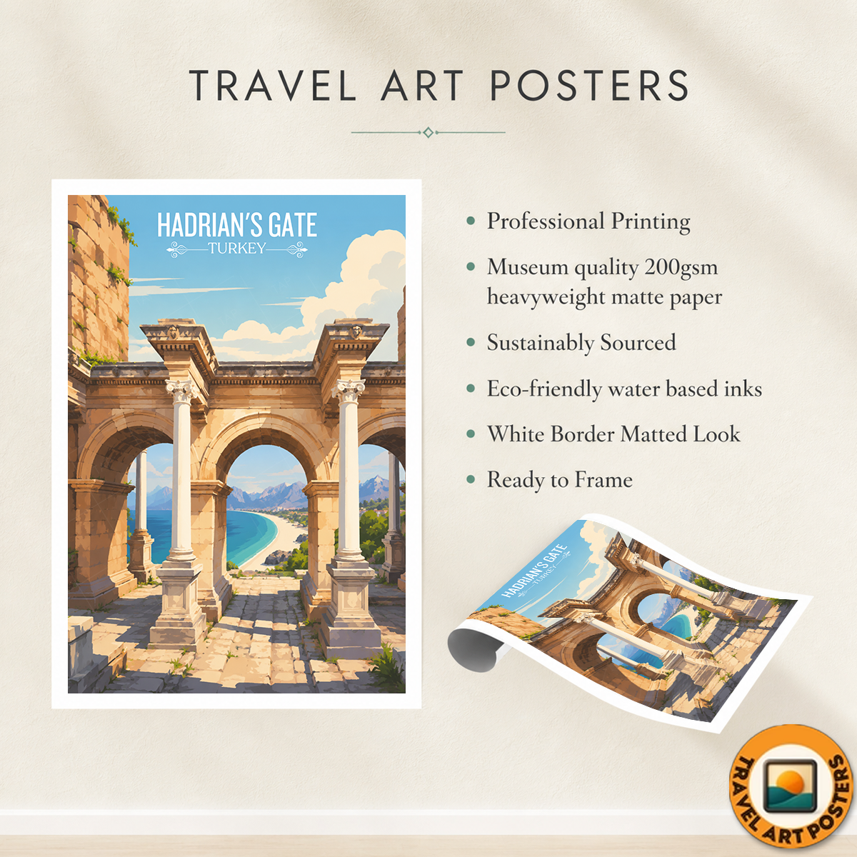 Hadrian's Gate - Turkey - Vintage Travel Wall Art Poster Print - Art Print - Travel Art Poster