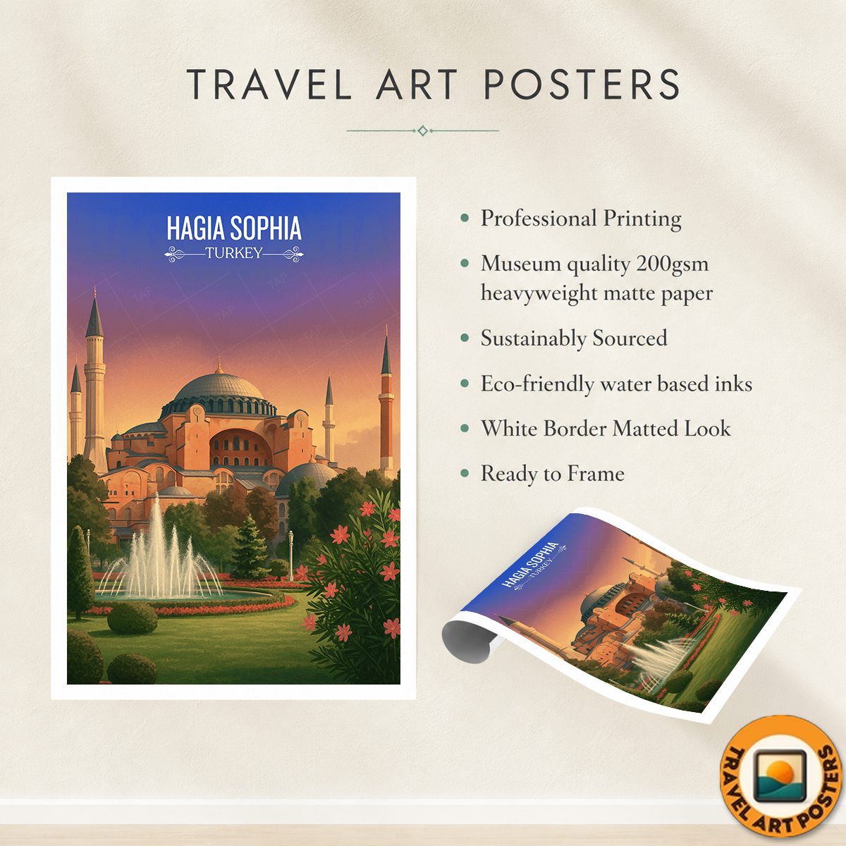 Hagia Sophia - Turkey - Vintage Travel Wall Art Poster Print - Art Print - Travel Art Poster