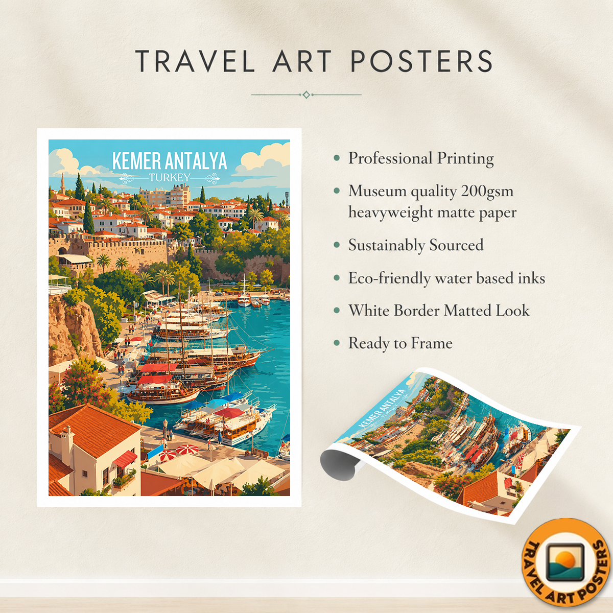 Kemer Antalya - Turkey - Vintage Travel Wall Art Poster Print