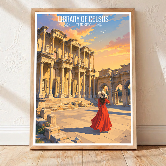 Library of Celsus - Turkey - Vintage Travel Wall Art Poster Print - Art Print - Travel Art Poster