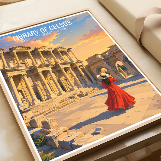 Library of Celsus - Turkey - Vintage Travel Wall Art Poster Print - Art Print - Travel Art Poster