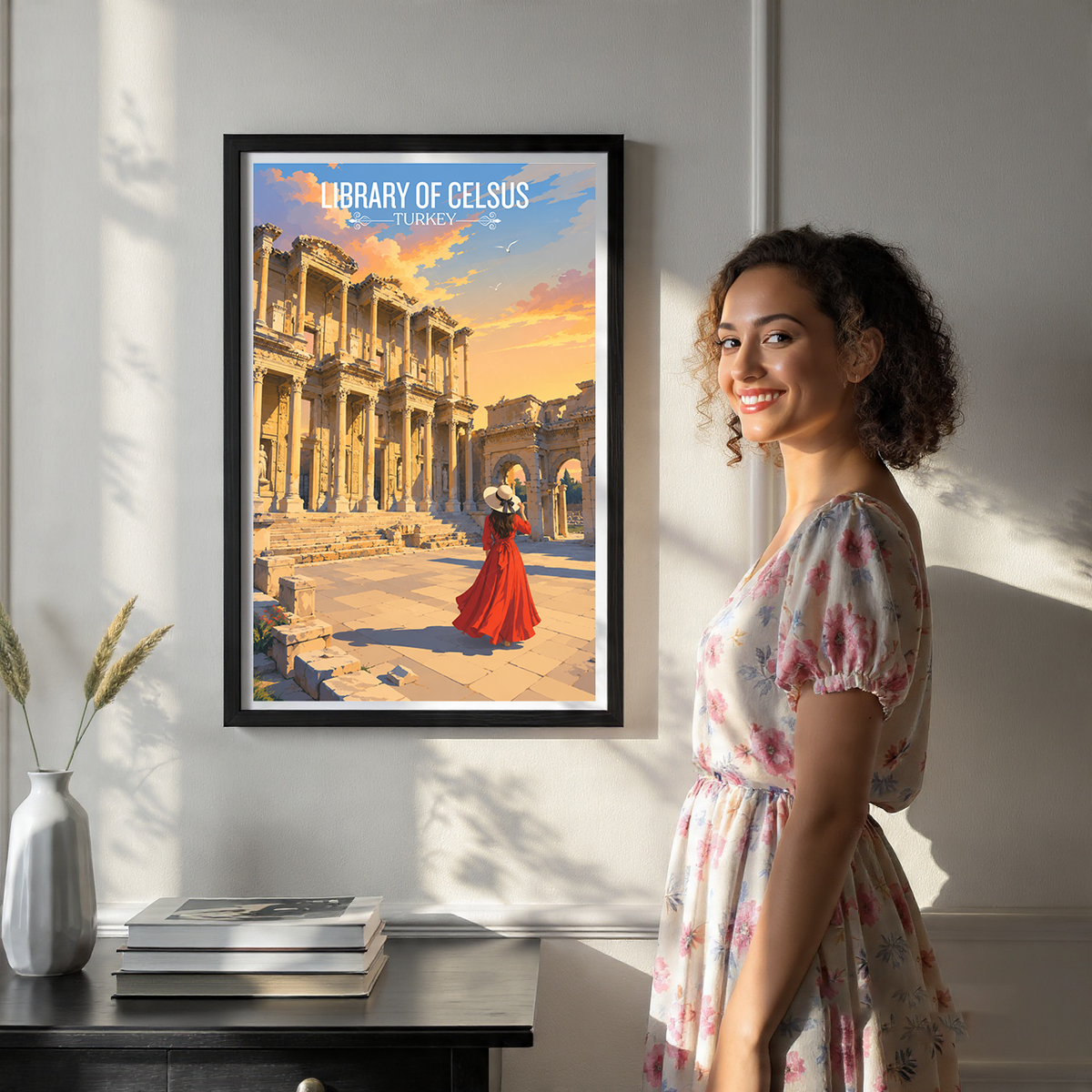 Library of Celsus - Turkey - Vintage Travel Wall Art Poster Print