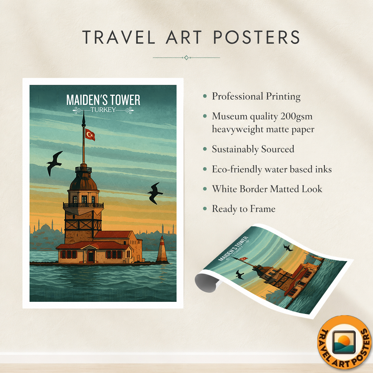 Maiden's Tower - Turkey - Vintage Travel Wall Art Poster Print