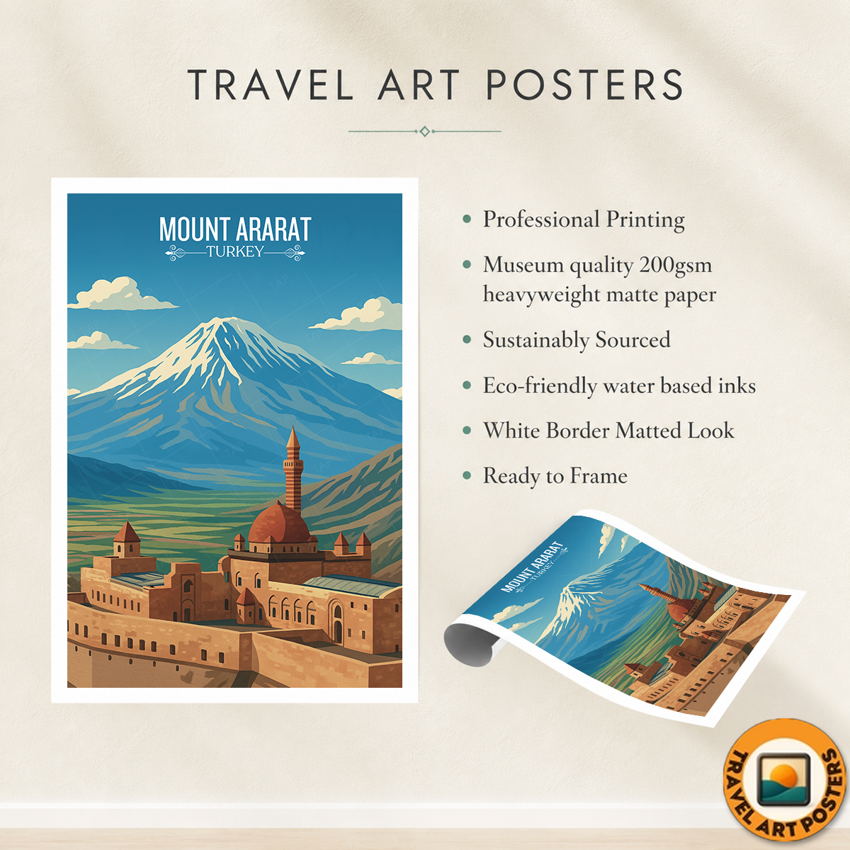 Mount Ararat - Turkey - Vintage Travel Wall Art Poster Print