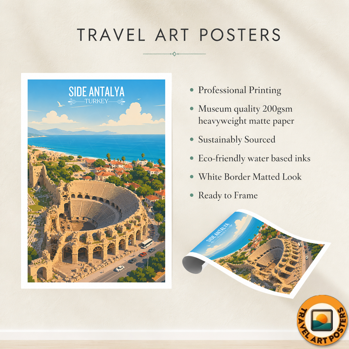 Side Antalya - Turkey - Vintage Travel Wall Art Poster Print