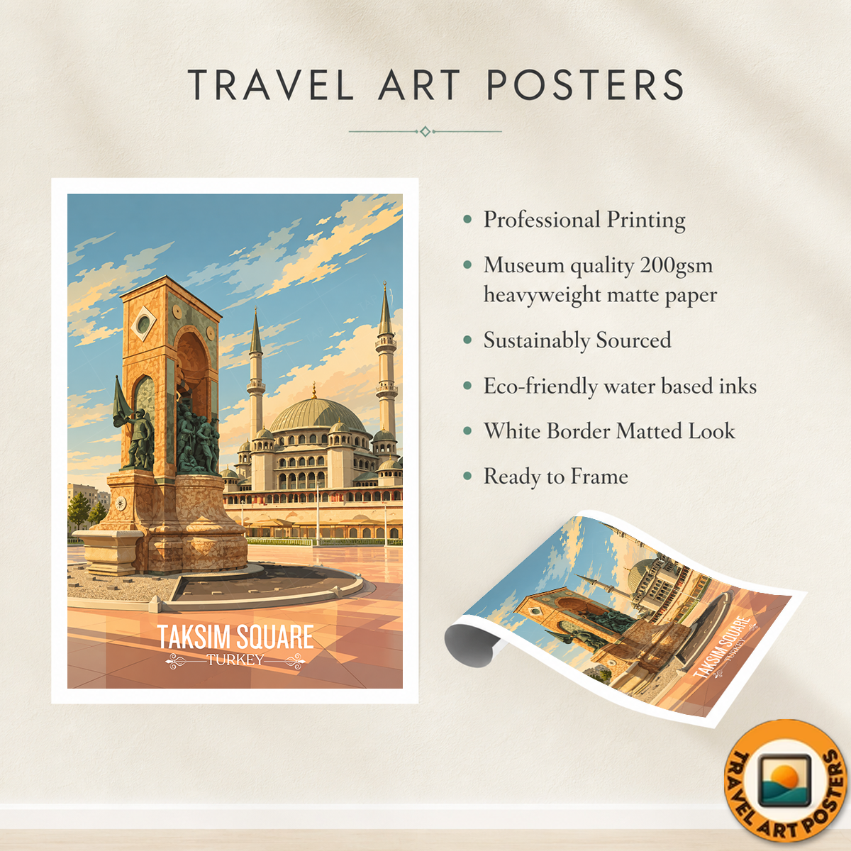Taksim Square - Turkey - Vintage Travel Wall Art Poster Print